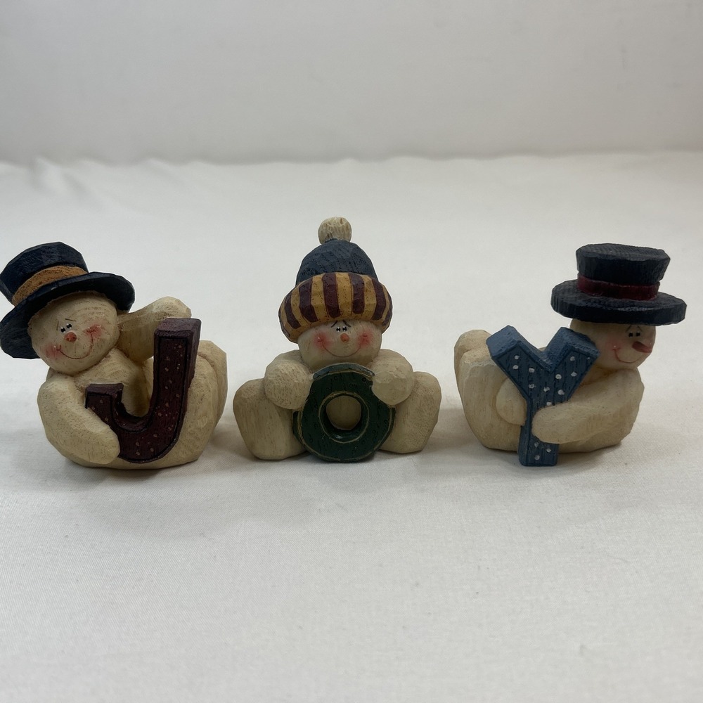 Set of 3 Christmas Holiday Snowman Figurines JOY Letters J - O - Y Resin 3 inch